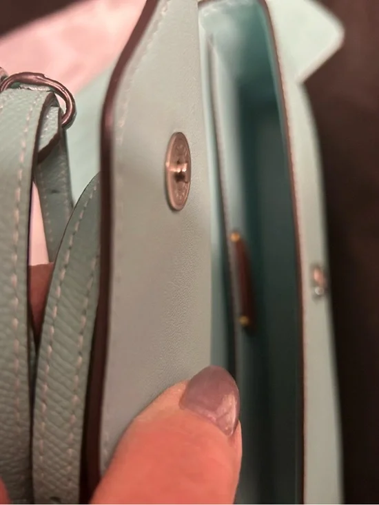 Coach Small Pebbled Leather Crossbody in Aqua & card case that can be worn alone - Picture 8 of 10